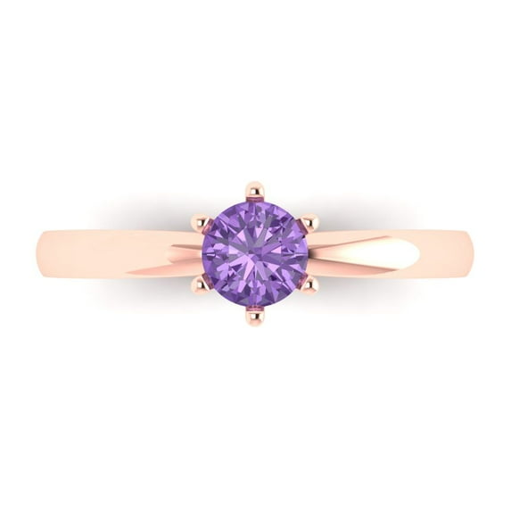 0.5 ctw Solitaire Anniversary Ring for Women | Round Cut Simulated Alexandrite | Hyperallergenic Solid 14K Rose Gold