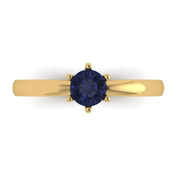 0.5 ct Round Cut Simulated Blue Sapphire Solitaire 18K Yellow Gold Womens Engagement Ring