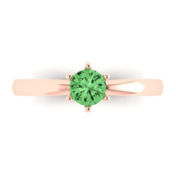 Clara Pucci 14K Rose Gold Solid Gold Green Solitaire Anniversary Ring for Women - 0.5 cttw Round Cut