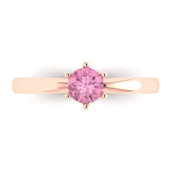 Clara Pucci 14K Rose Gold Solid Gold Pink Solitaire Anniversary Ring for Women - 0.5 cttw Round Cut