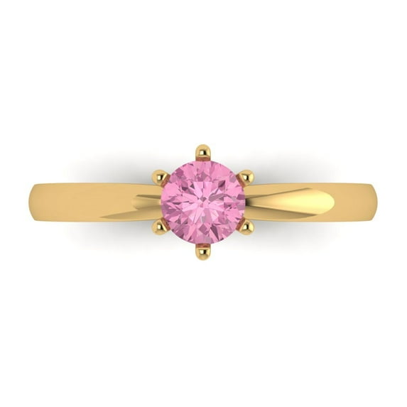Clara Pucci 14K Yellow Gold Solid Gold Pink Solitaire Anniversary Ring for Women - 0.5 cttw Round Cut
