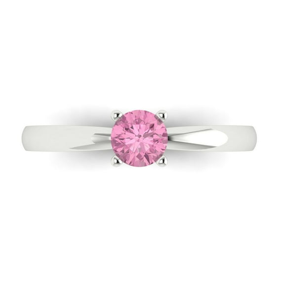 0.5 ct Round Cut Simulated Pink Diamond Solitaire 18K White Gold Womens Engagement Ring