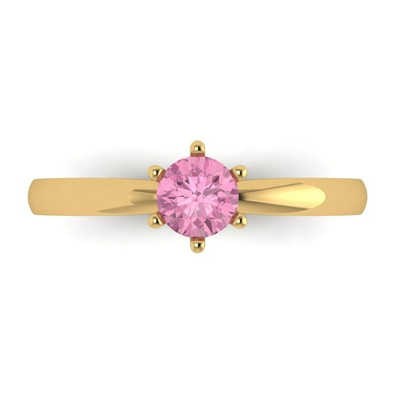 0.5 ct Round Cut Simulated Pink Diamond Solitaire Engagement Ring for Women in 14K Yellow Gold