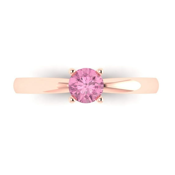 0.5 ct Round Cut Simulated Pink Diamond Solitaire Engagement Ring for Women in 18K Rose Gold