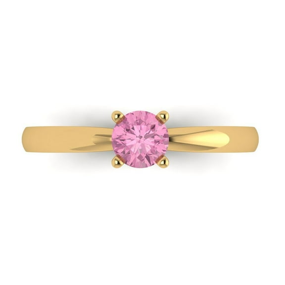 0.5 ct Round Cut Simulated Pink Diamond Solitaire Engagement Ring for Women in 18K Yellow Gold
