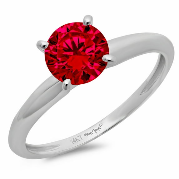 0.5 ct Round Cut Simulated Ruby Solitaire 14K White Gold Womens Engagement Ring