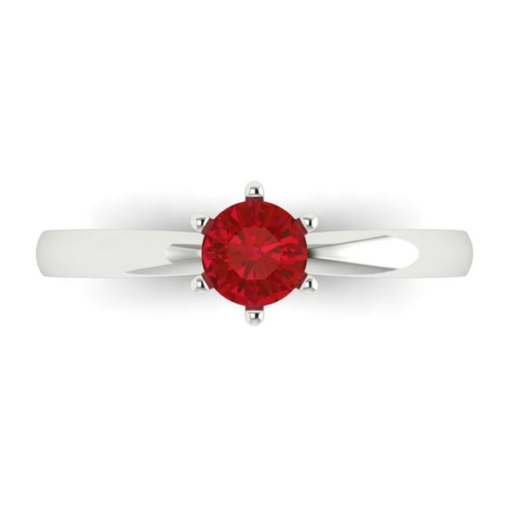 Clara Pucci 14K White Gold 0.5ct Ruby Solitaire Ring for Women