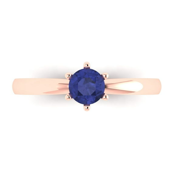 Clara Pucci 14K Rose Gold Solid Gold Tanzanite Solitaire Anniversary Ring for Women - 0.5 cttw Round Cut