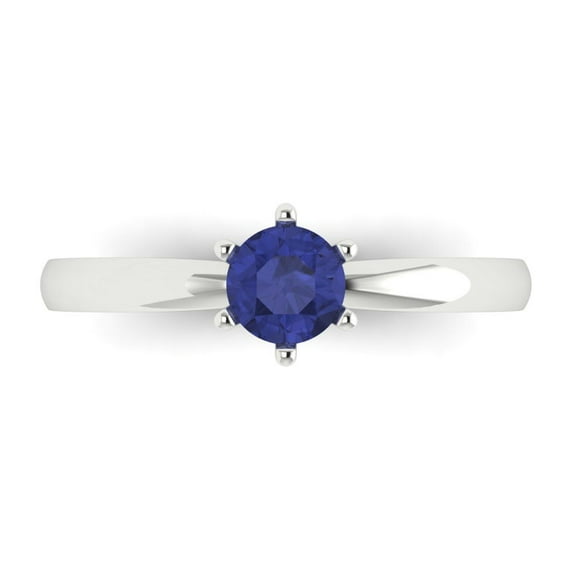 0.5 ct Round Cut Simulated Tanzanite Solitaire 18K White Gold Womens Engagement Ring