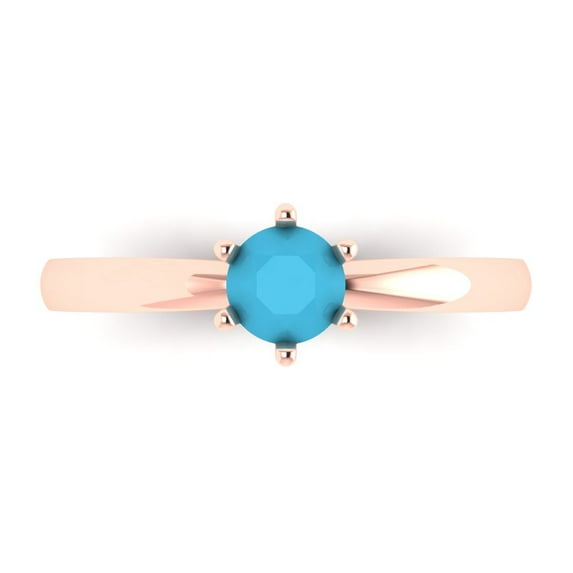 Clara Pucci 14K Rose Gold Solid Gold Turquoise Solitaire Anniversary Ring for Women - 0.5 cttw Round Cut