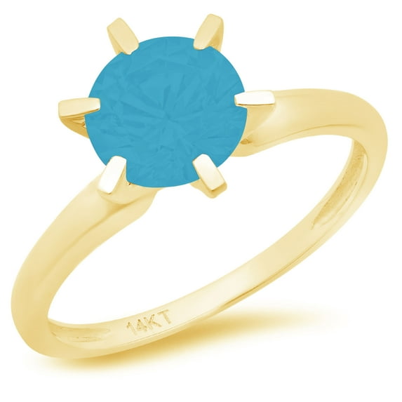 0.5 ct Round Cut Simulated Turquoise Solitaire 14K Yellow Gold Womens Engagement Ring