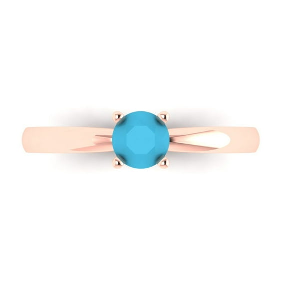 Clara Pucci 14K Rose Gold 0.5ct Turquoise Solitaire Ring for Women