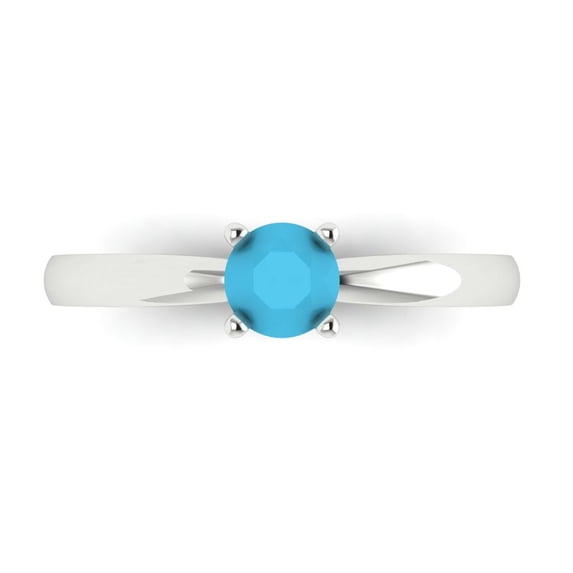 Clara Pucci 14K White Gold 0.5ct Turquoise Solitaire Ring for Women