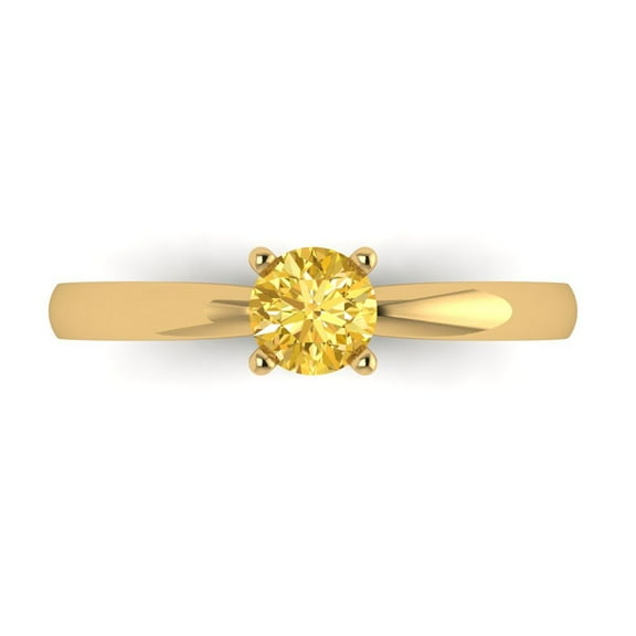 0.5 ctw Solitaire Anniversary Ring for Women | Round Cut Simulated Yellow Diamond | Hyperallergenic Solid 14K Yellow Gold