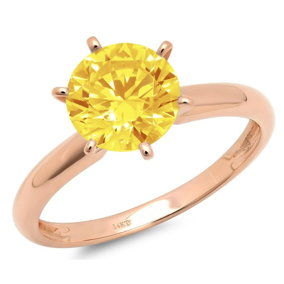 0.5 ct Round Cut Simulated Yellow Diamond Solitaire 18K Rose Gold Womens Engagement Ring