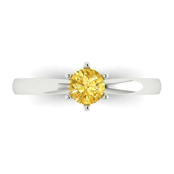 Clara Pucci 14K White Gold 0.5ct Yellow Solitaire Ring for Women