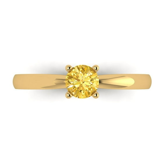 Clara Pucci 14K Yellow Gold 0.5ct Yellow Solitaire Ring for Women