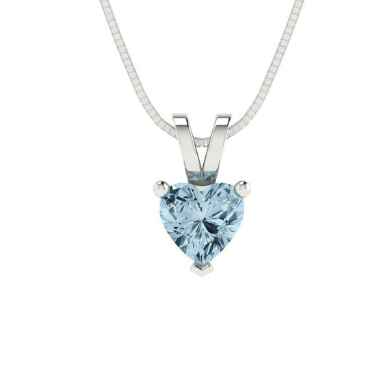 0.5 cctw Simulated Blue Diamond White Gold Plated Pendant with 18" Box Chain (5mm, Heart Cut)