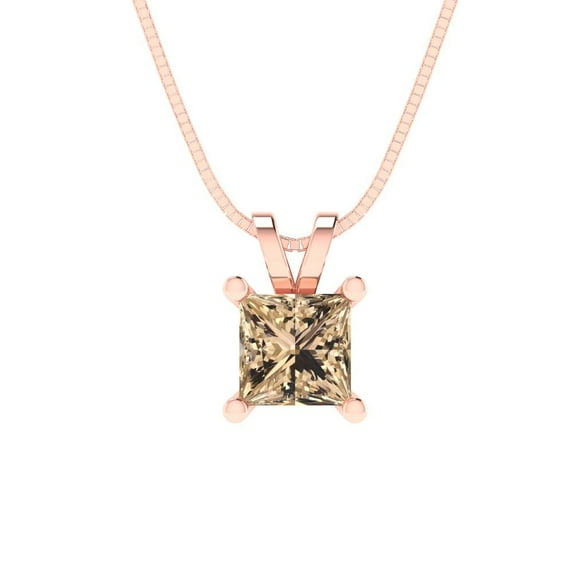 0.5 cctw Yellow Moissanite Rose Gold Plated Pendant with 16" Box Chain (4.5mm, Princess Cut)