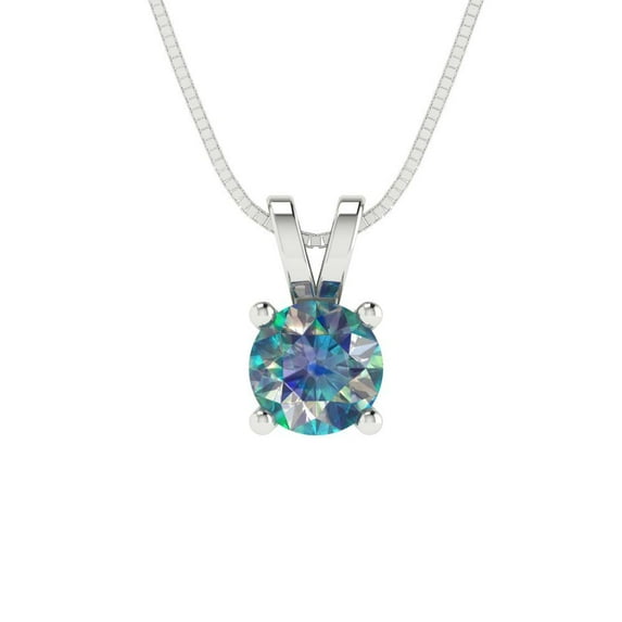 0.5 cctw Blue Moissanite White Gold Plated Pendant with 16" Box Chain (5mm, Round Cut)