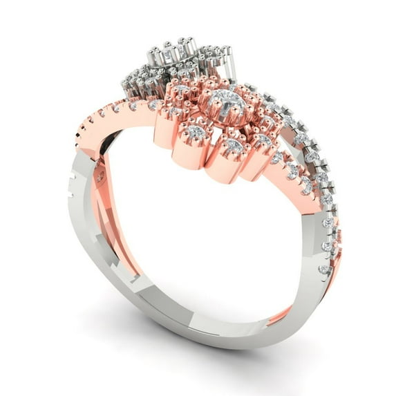 0.5 ct round cut clear Zircon 18k 2 tone gold halo Bridal Wedding Engagement Promise Anniversary Ring for Women size 10.75
