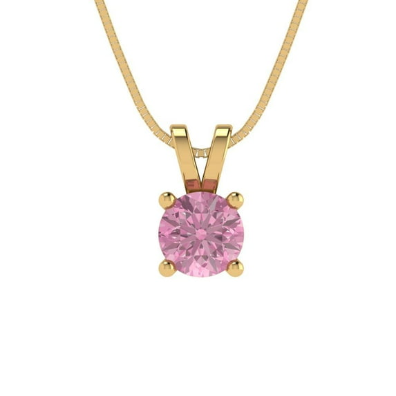 0.5 cctw Simulated Pink Diamond Yellow Gold Plated Pendant with 16" Box Chain (5mm, Round Cut)