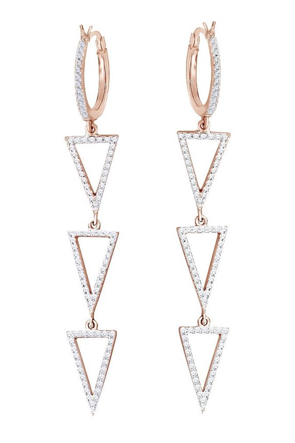 (0.5 cttw) Round Cut Natural White Diamond Triangle Style Drop Earrings In 14k Rose Gold