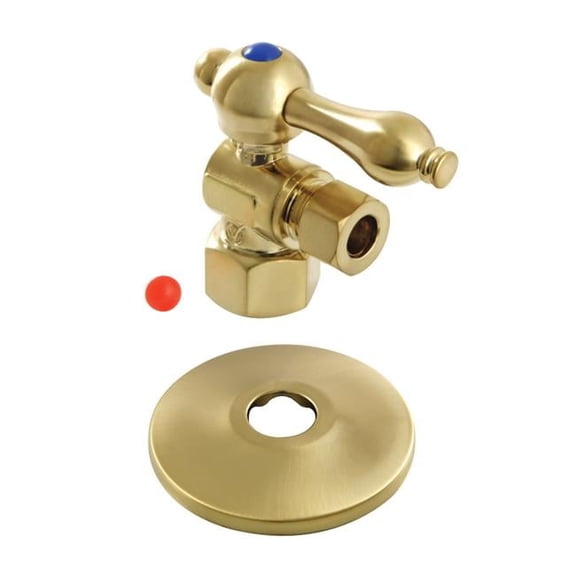 0.5 in. FIP x 0.38 in. O.D. Compression Quarter-Turn Angle Stop Valve with Flange, Brushed Brass