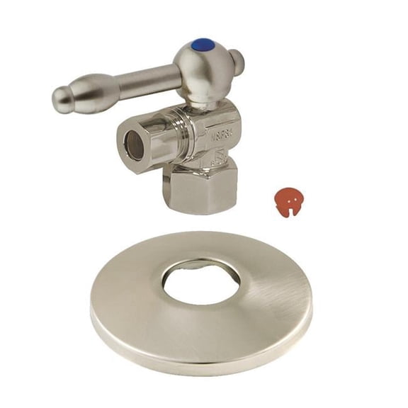 0.5 in. FIP x 0.38 in. O.D. Compression Quarter-Turn Angle Stop Valve with Flange, Brushed Nickel