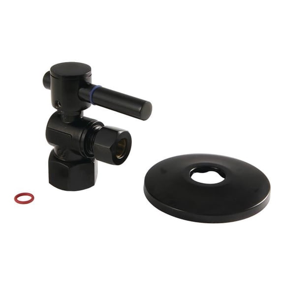 0.5 in. FIP x 0.38 in. O.D. Compression Quarter-Turn Angle Stop Valve with Flange, Matte Black