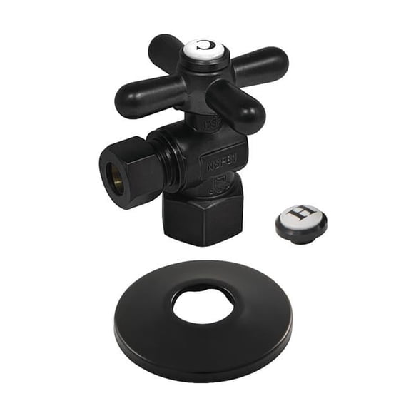 0.5 in. FIP x 0.38 in. O.D. Compression Quarter-Turn Angle Stop Valve with Flange, Matte Black