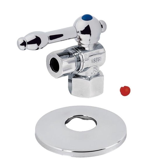 0.5 in. FIP x 0.38 in. O.D. Compression Quarter-Turn Angle Stop Valve with Flange, Polished Chrome