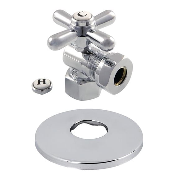 0.5 in. FIP x 0.5 in. or 0.44 in. O.D. Slip Joint Quarter-Turn Angle Stop Valve with Flange, Polished Chrome