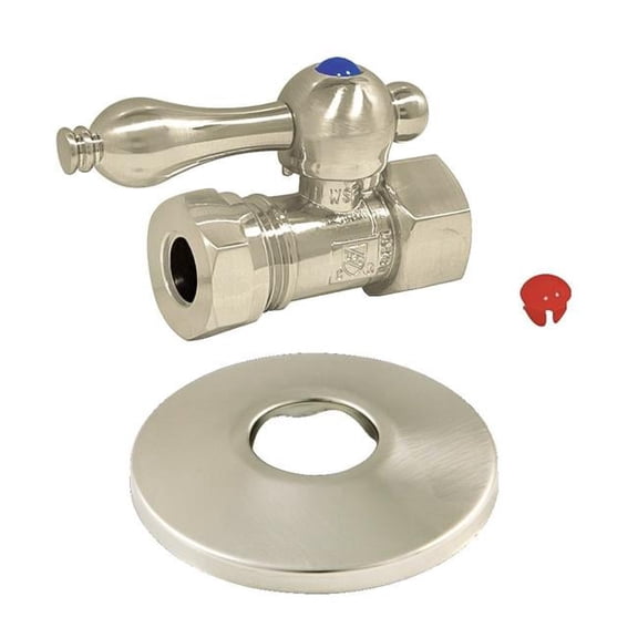 0.5 in. FIP x 0.5 in. or 0.44 in. Slip Joint Quarter-Turn Straight Stop Valve with Flange, Brushed Nickel