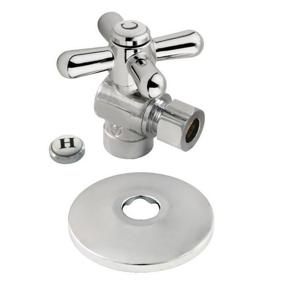 0.5 in. Sweat x 0.38 in. O.D. Compression Quarter-Turn Angle Stop Valve with Flange, Polished Chrome