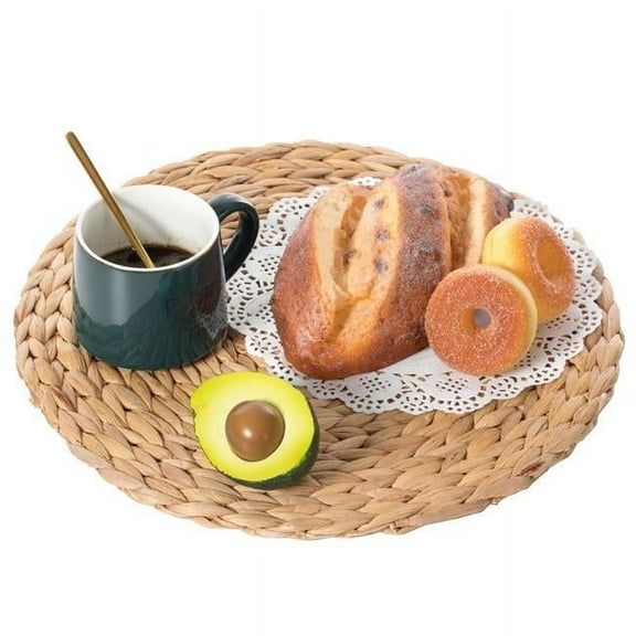 0.5 x 14.5 x 14.5 in. Decorative Weave Water Hyacinth Round Mat Charger Plates for Dining Table, Brown