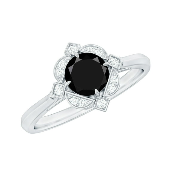 Rosec Jewels 0.50 CT Black Onyx and Diamond Art Deco Engagement Ring for Women, 14K White Gold, US 13.00