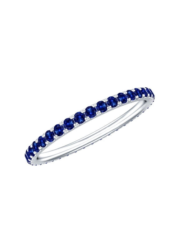 Certified Lab Created Blue Sapphire Full Eternity Band Ring for Women, 14K White Gold, US 4.00