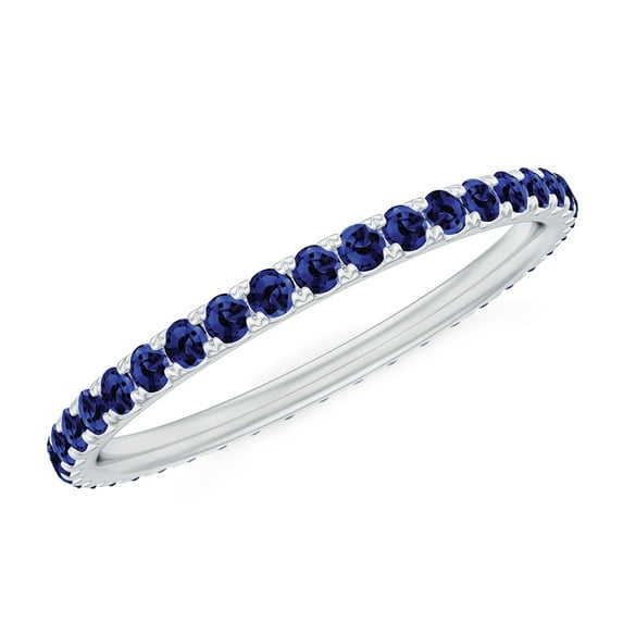 Rosec Jewels Certified Lab Created Blue Sapphire Full Eternity Band Ring for Women, 18K White Gold, US 7.50