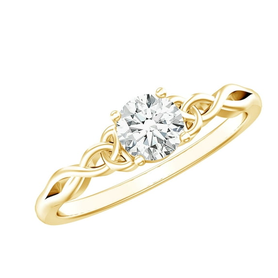 Rosec Jewels Certified Moissanite Promise Ring for Women - Celtic Knot Ring - D-VS1 Quality - Ready to Gift for Valentines, 18K Yellow Gold, US 6.50