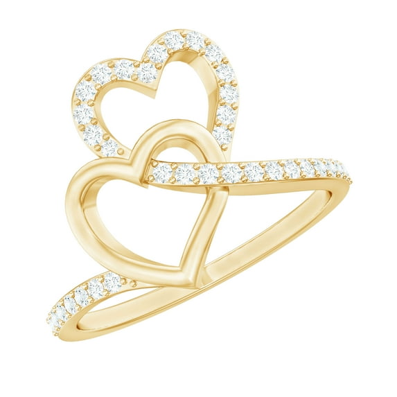 0.50 CT Moissanite Twin Heart Interlock Ring (D-VS1 Quality), 18K Yellow Gold, US 7.75
