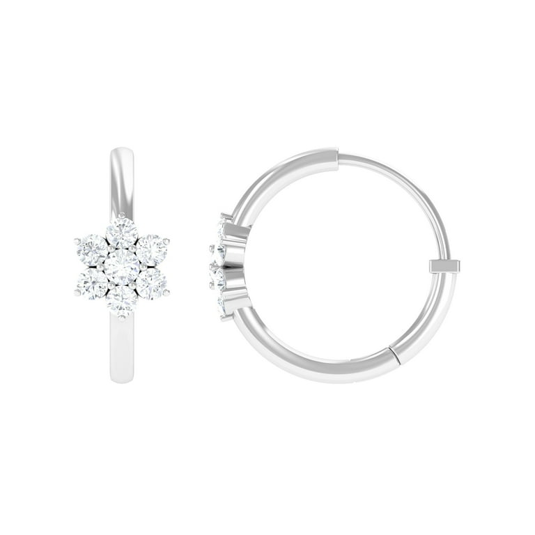 LADIES HOOPS EARRINGS 0.75CT ROUND DIAMOND 14K WHITE GOLD LADIES HOOPS EARRINGS 0.75CT ROUND DIAMOND 14K WHITE GOLD