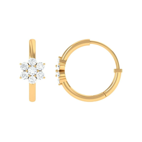 Rosec Jewels Natural White Diamond Flower Hoop Earring for Women, 18K Yellow Gold