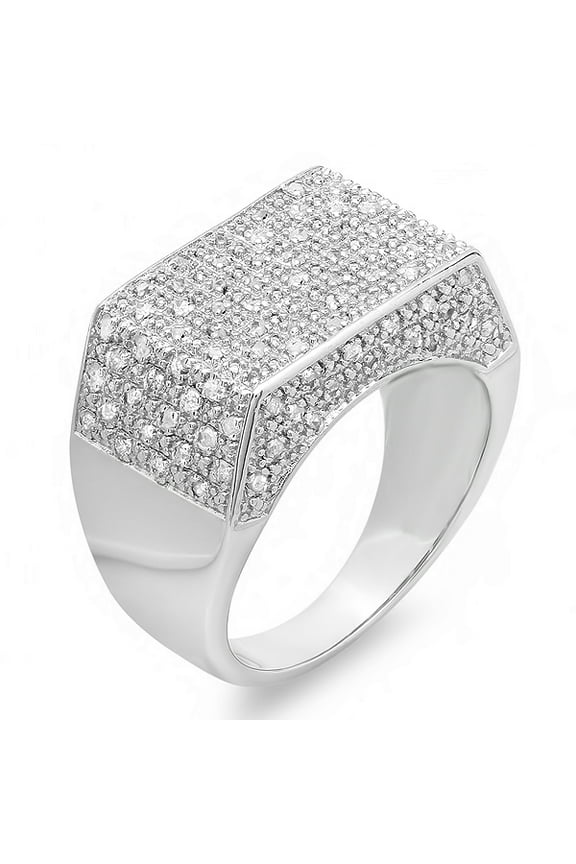 0.50 CT Platinum Plated Sterling Silver Fancy Design Round Diamond Men's Flashy Hip Hop Iced Pinky Ring