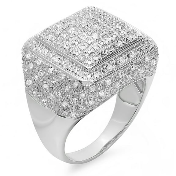 0.50 CT Platinum Plated Sterling Silver Fancy Design Round Diamond Men's Hip Hop Iced Pinky Ring