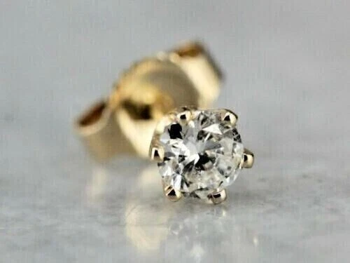0.50 CT Round Cut Cubic Zirconia 6-Prong Screw Back Women's Single Stud Earrings 14K Yellow Gold Plated 925 Sterling Silver