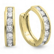 DAZZLING ROCK 0.50 CT Round Cut Diamond Ladies Mens Unisex Huggie Hoop Earrings in 10K Yellow Gold