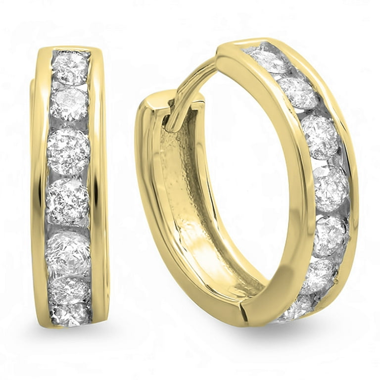 LADIES HOOPS EARRINGS 0.50CT ROUND DIAMOND 10K YELLOW GOLD LADIES HOOPS EARRINGS 0.50CT ROUND DIAMOND 10K YELLOW GOLD