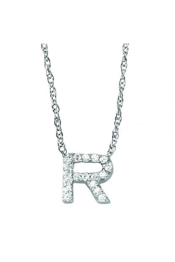 0.50 CT Round Diamonds R-Style Pendant Necklace with Chain - 14K White Gold