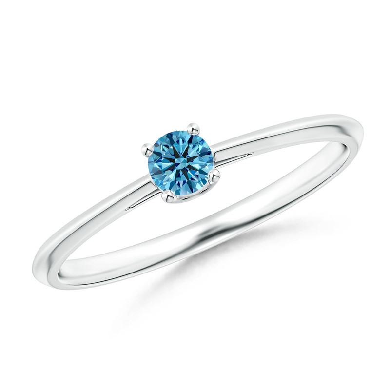 0 50 CTW Blue Round Cut Lab Grown Diamond Engagement Ring Dainty 